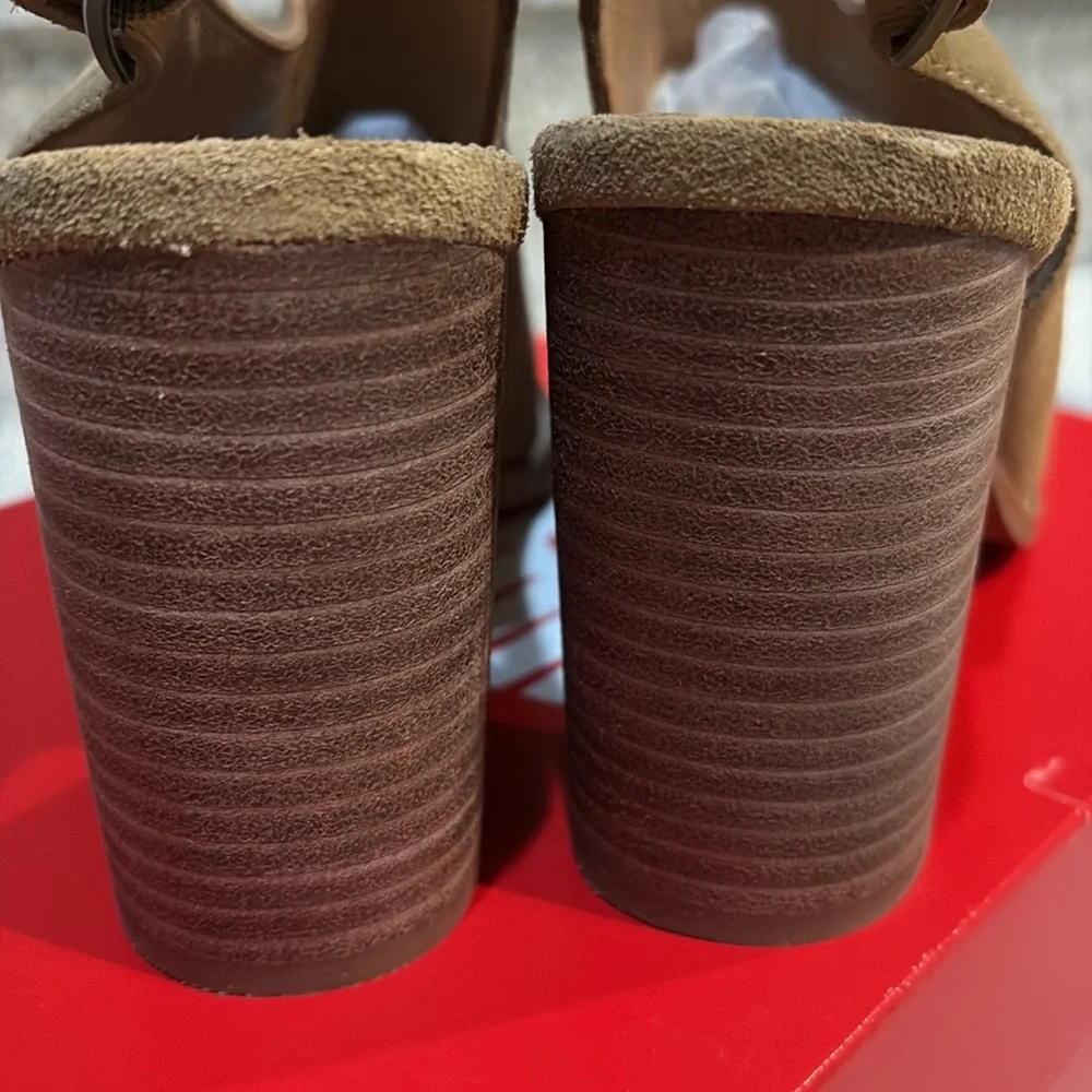 Madewell Suede Slingback Cary Block Tan Peep Toe Heels Sz 8 - Picture 4 of 15